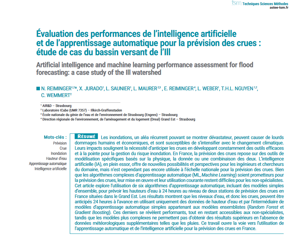 Évaluation des performances de l’intelligence artificielle et de l’apprentissage automatique pour la prévision des crues étude de cas du bassin versant de l’Ill