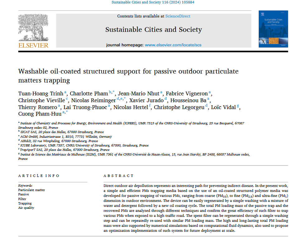 Washable oil-coated structured support forpassive outdoor particulate matters trapping